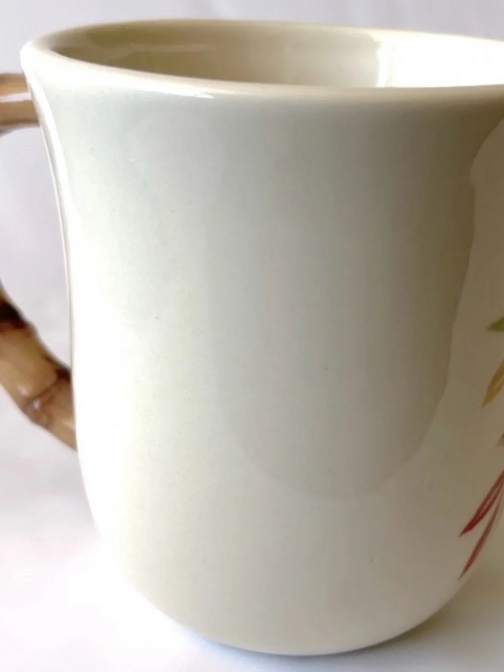 Pier 1 Vintage Red Parrot White Mug Cup Bamboo Handle 14oz